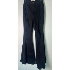 Vibrant M.I.U. Flare Jeans W 1 (W24) Black Distressed Bell Bottom High Rise Edgy